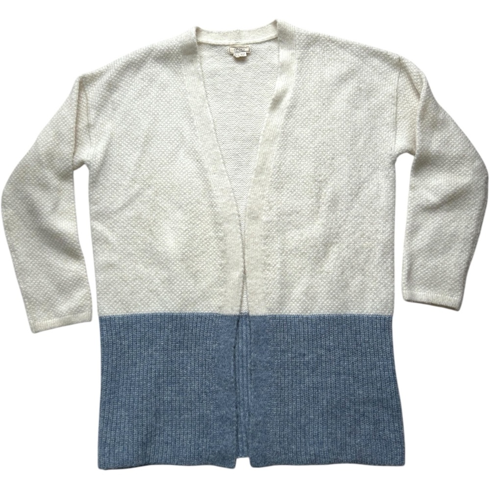 FatFace UK Alpaca Wool Blend Long Cardigan size 10 Soft Blue Textured Mix Knit